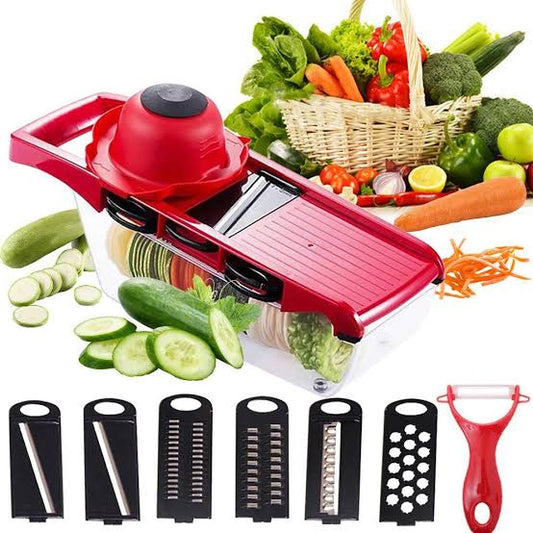 10 In 1 Mandolin Slicer Vegetable Cutter With Stainless Steel Blade Manual Potato Peeler Carrot Cheese Grater Nicer Kitchen Tool – Mandolin Vegetable Cutter – Red Color