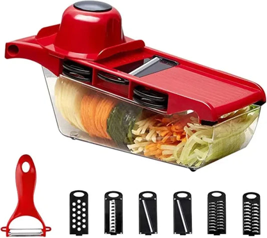 10 In 1 Mandolin Slicer Vegetable Cutter With Stainless Steel Blade Manual Potato Peeler Carrot Cheese Grater Nicer Kitchen Tool – Mandolin Vegetable Cutter – Red Color