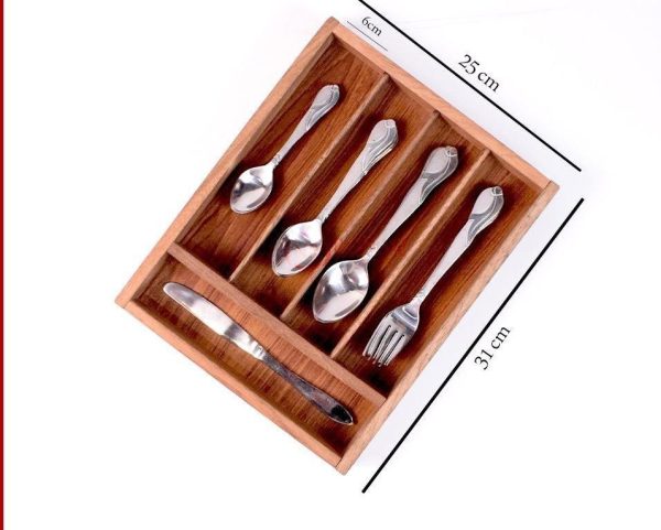 Wood Utensil Holder & Flatware Organizer Tray For Dining And Kitchen Use | Wooden Cutlery Rest Wood | Wooden Cutlery Rest Tray